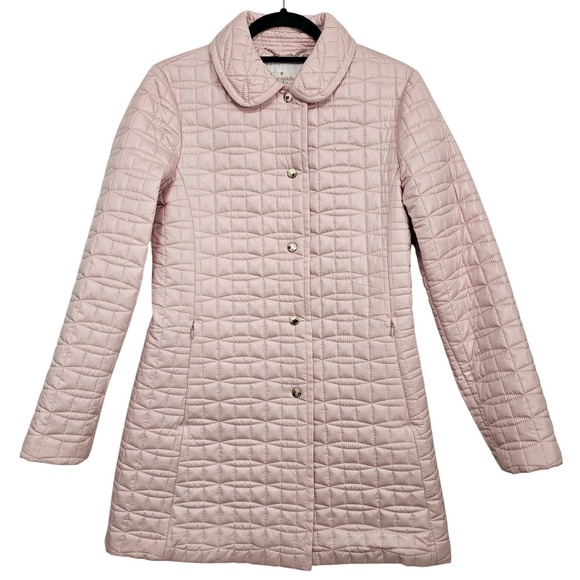 kate spade Jackets & Blazers - Kate Spade XS Pink Quilted Jacket Peter Pan Collar Snap Front Coat Coquette Prep